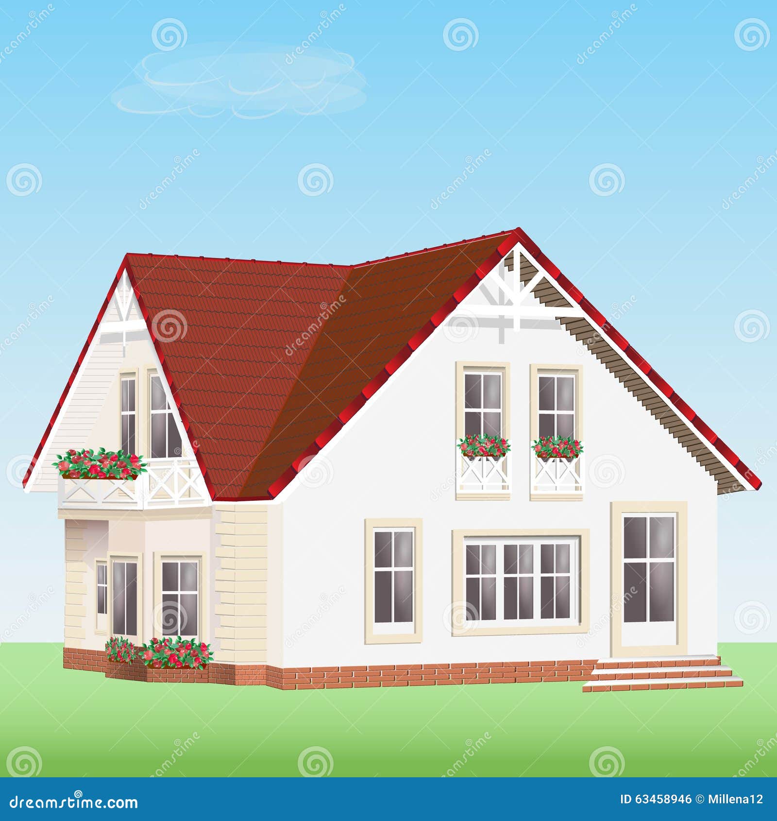 iModerni Detailed Vector iHousei With Flowers Cute Realistic 