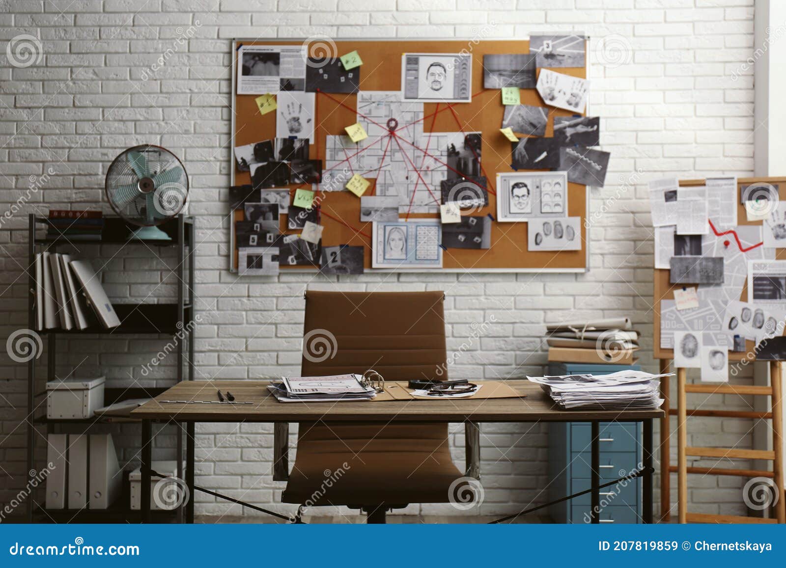 Modern Detective Office with Workplace and Board Stock Image - Image of ...
