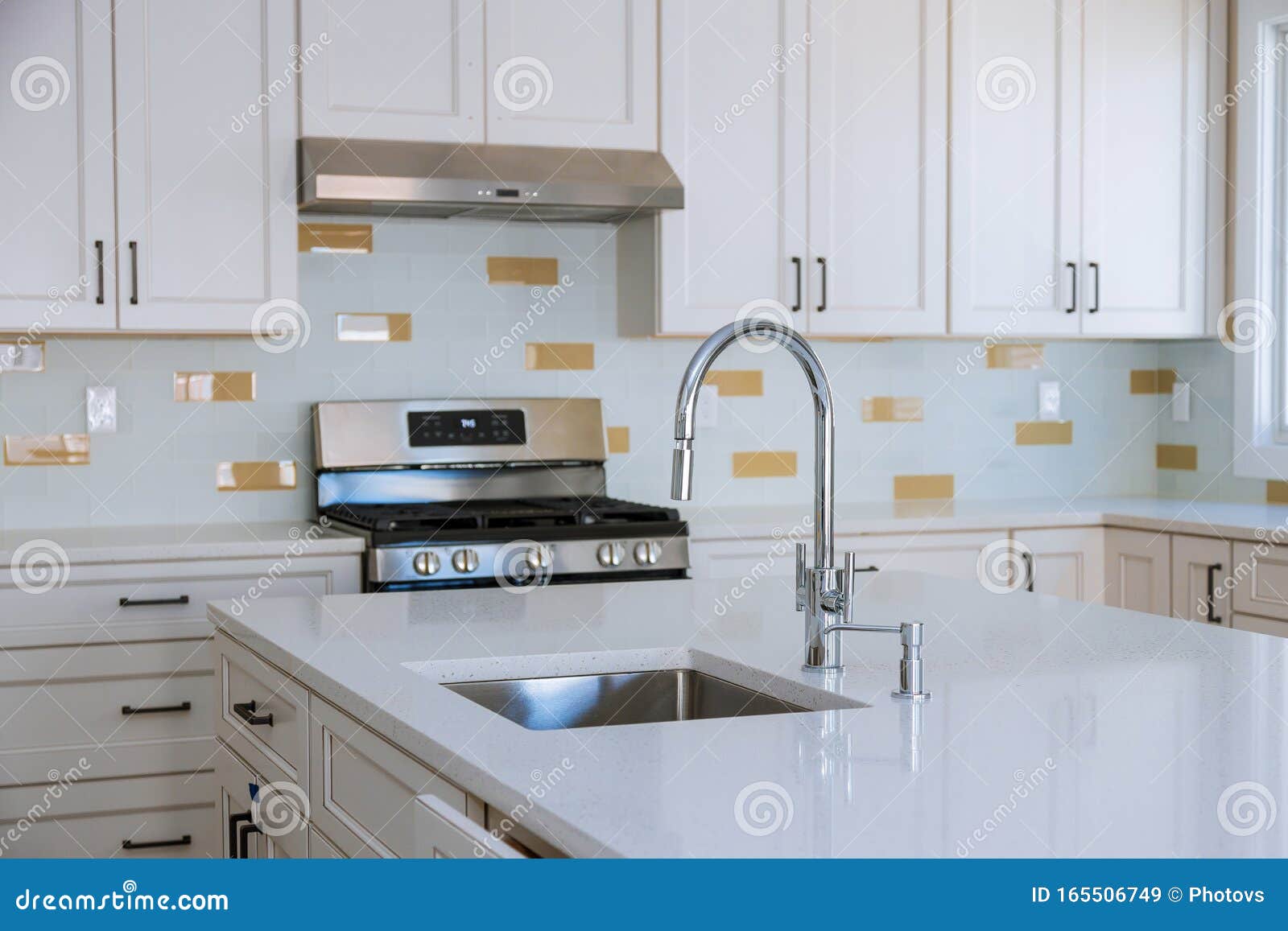 Modern Domestic Cabinets with New Appliances and Sink in Kitchen Stock ...