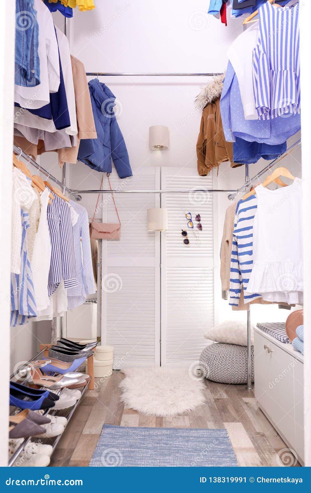 Modern Dressing Room with Different Stylish Clothes Stock Image Image