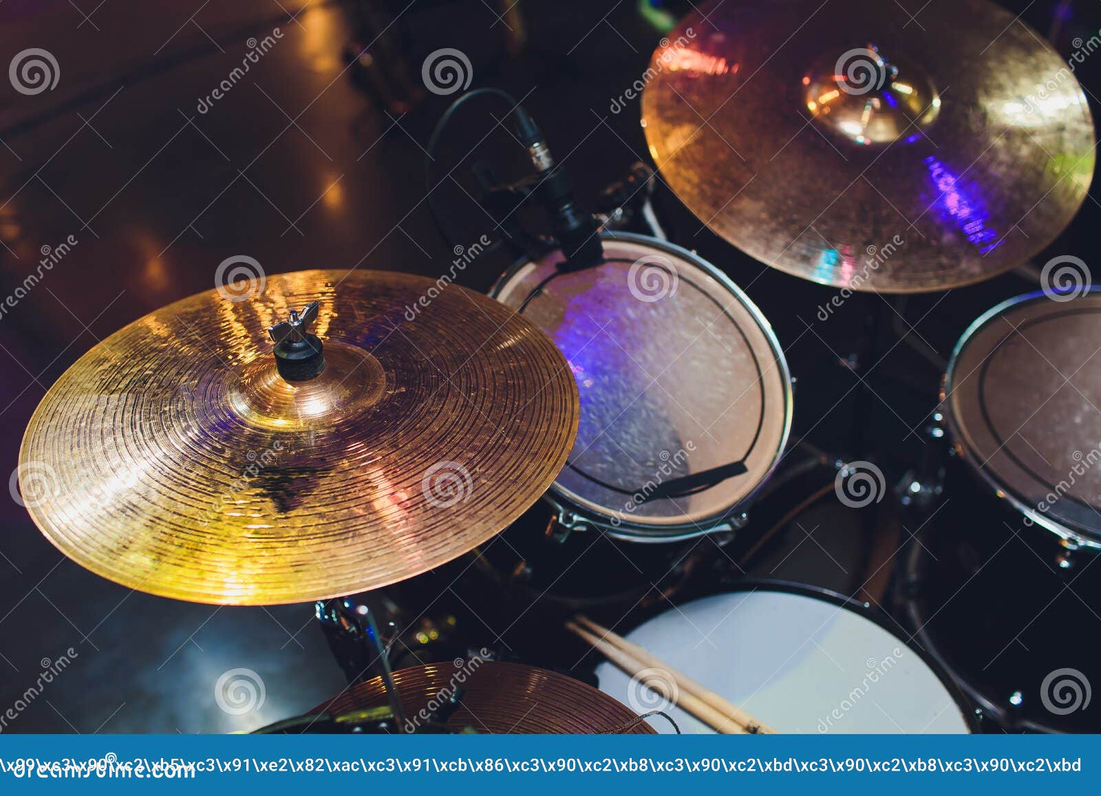 Modern Drum Set on Stage Prepared for Playing. Stock Image Image of