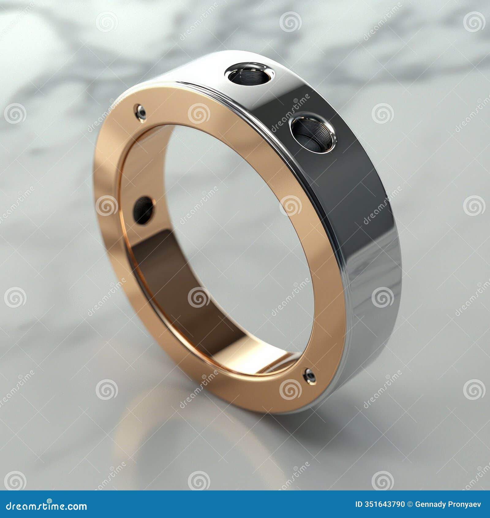 modern dual-tone smart ring with embedded sensors on marble surface
