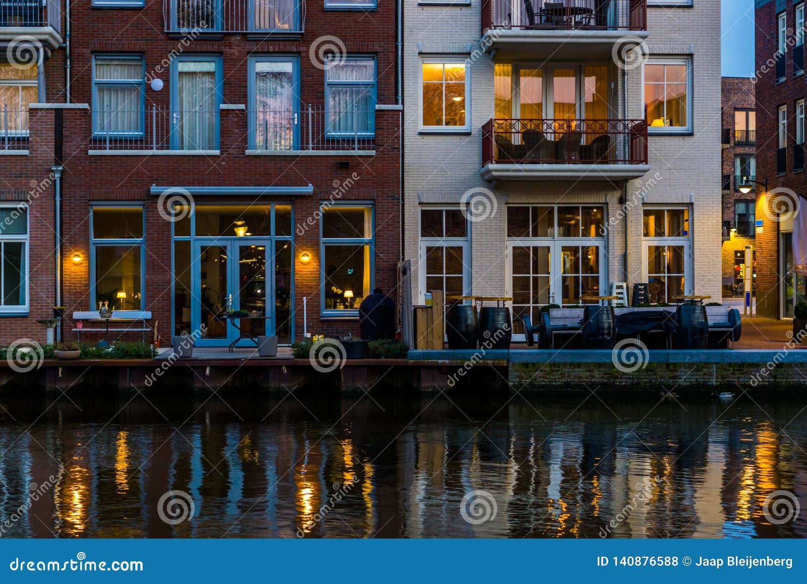 Modern Dutch Buildings At The Canal City Architecture By Night