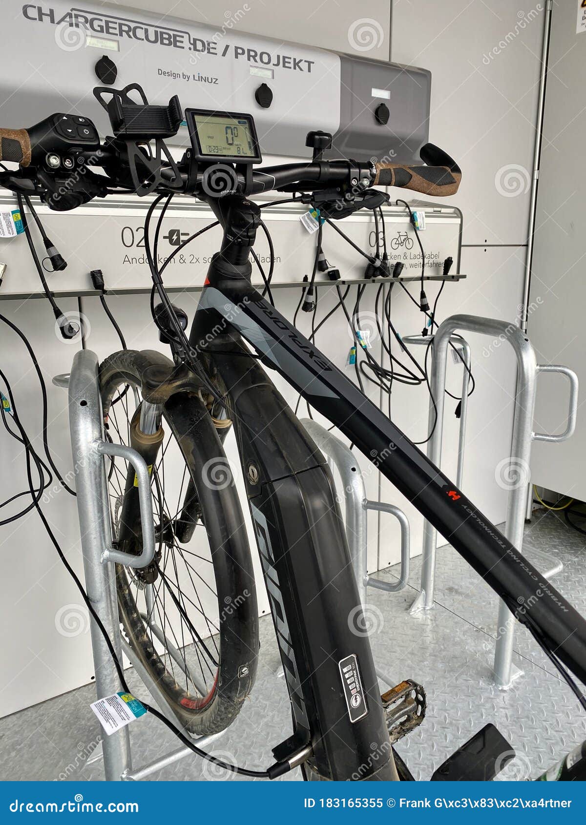 Modern Electric Bike Charging Station. Green Technology Concept by