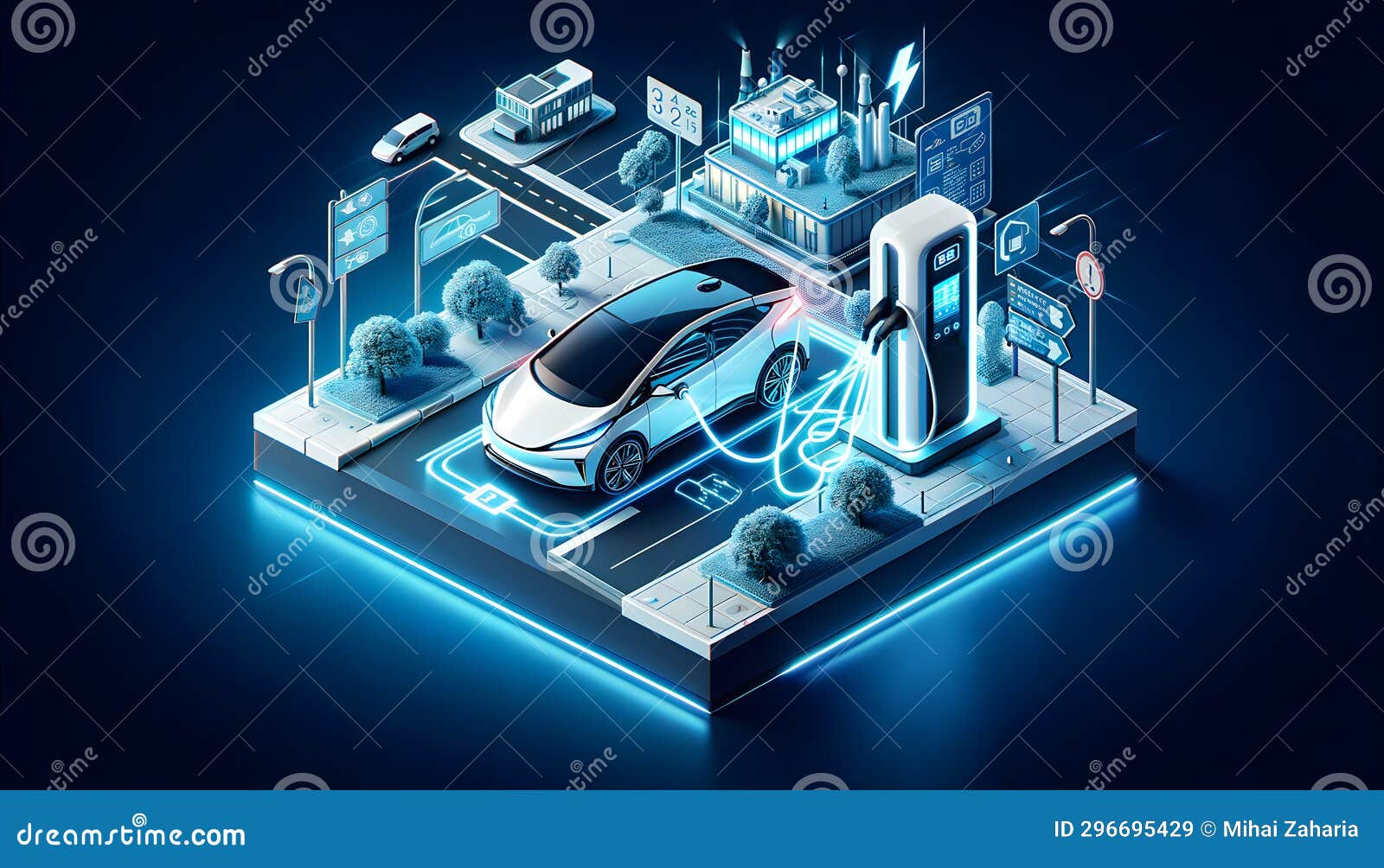 Modern Electric Car Charging at Station in Isometric 3D. Created with