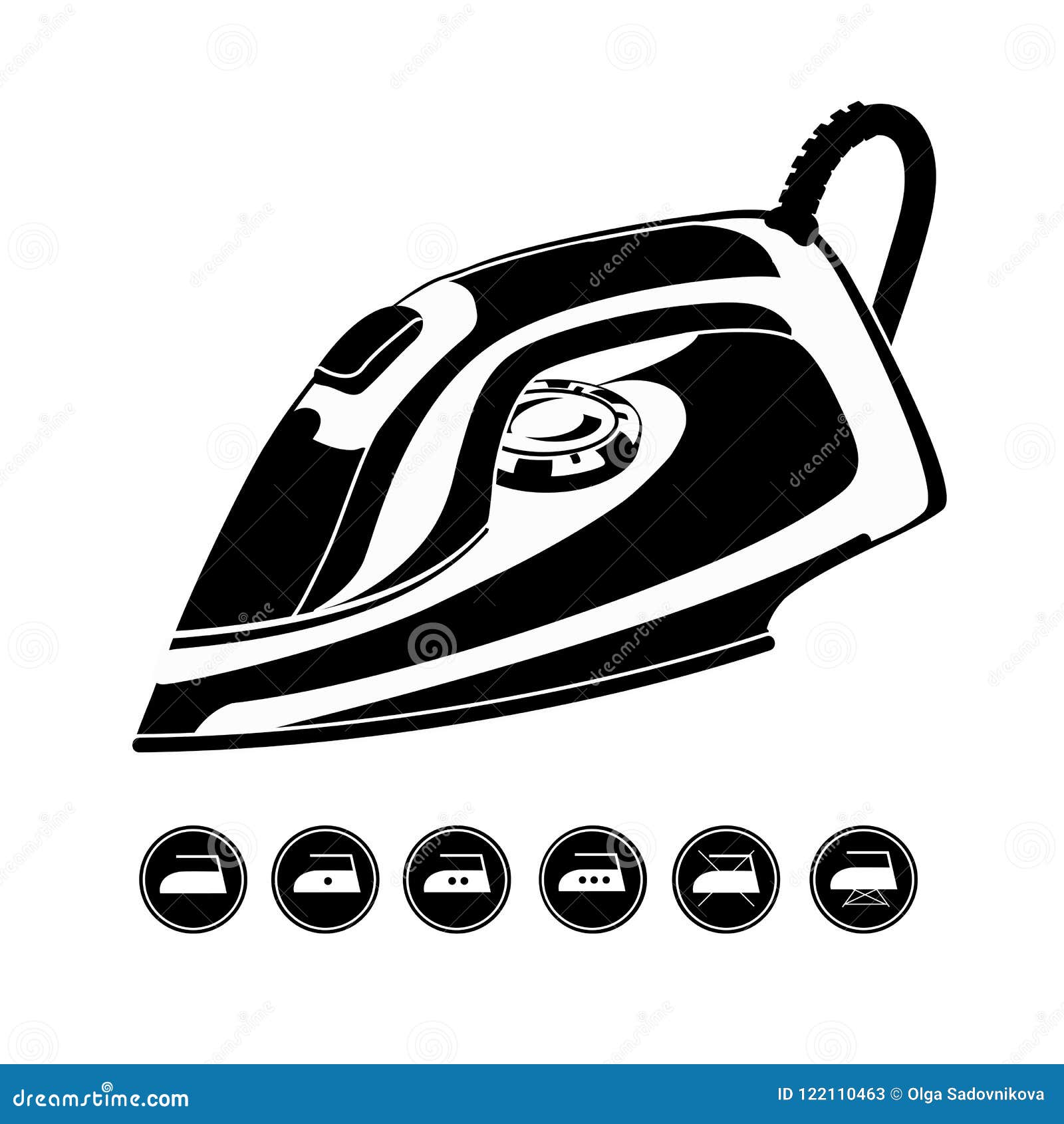 Modern Electric Iron. Schematic Black And White Image Cartoon Vector