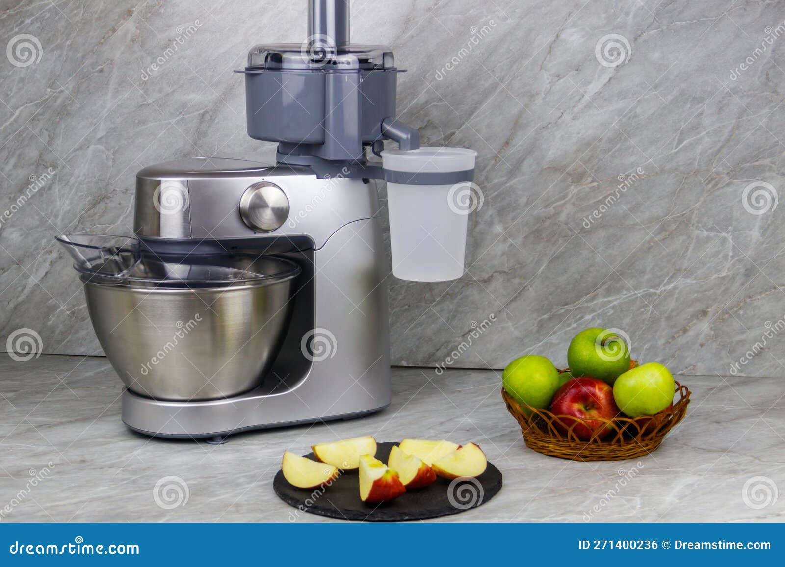 Modern Electric Juicer and Apples on Kitchen Table Stock Photo Image
