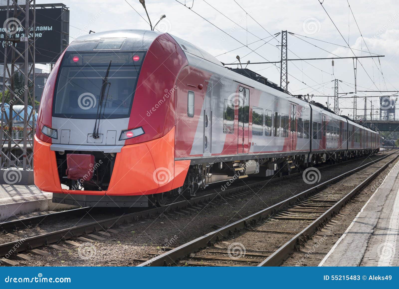 Modern Electric Train Stops at the Station Stock Image Image of