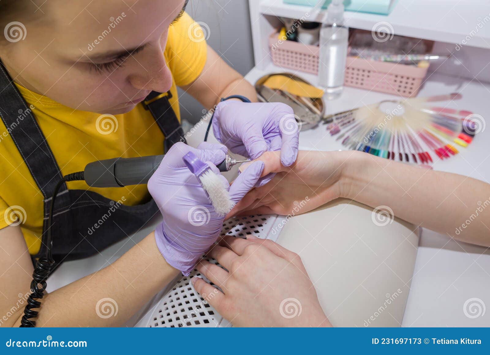 Electrical Equipment for a Beauty Salon. a Master in Gloves Makes a