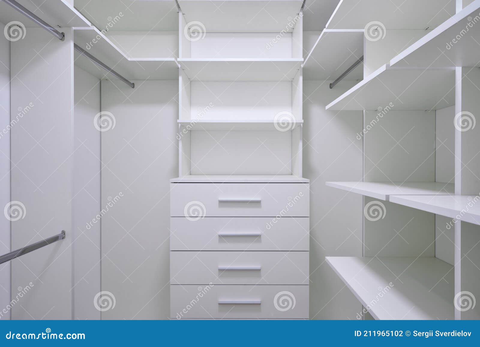 Modern Empty Closet in the Hotel for Different Needs and Clothes Stock