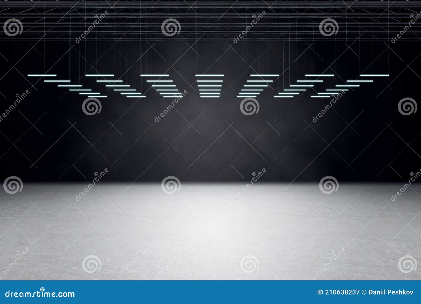 Modern Empty Hall Room with Concrete Floor, Black Wall and Led Lights ...