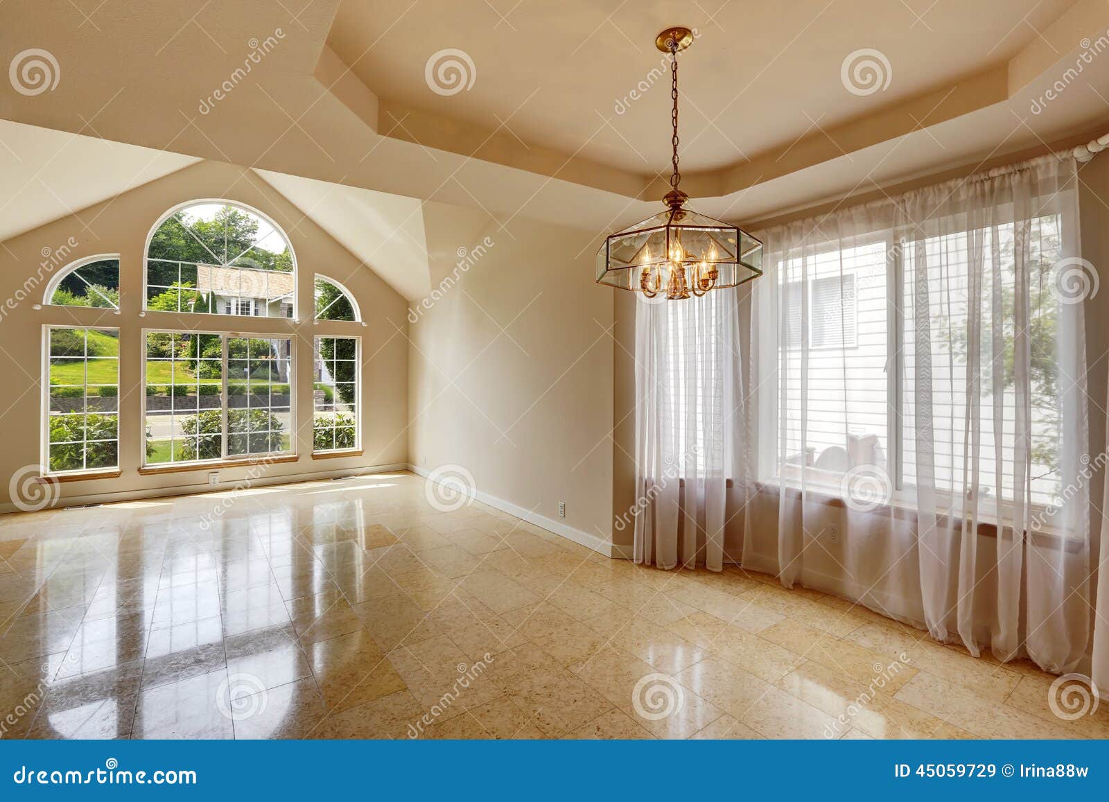 Modern Empty House Interior With Marble Tile Floor Stock