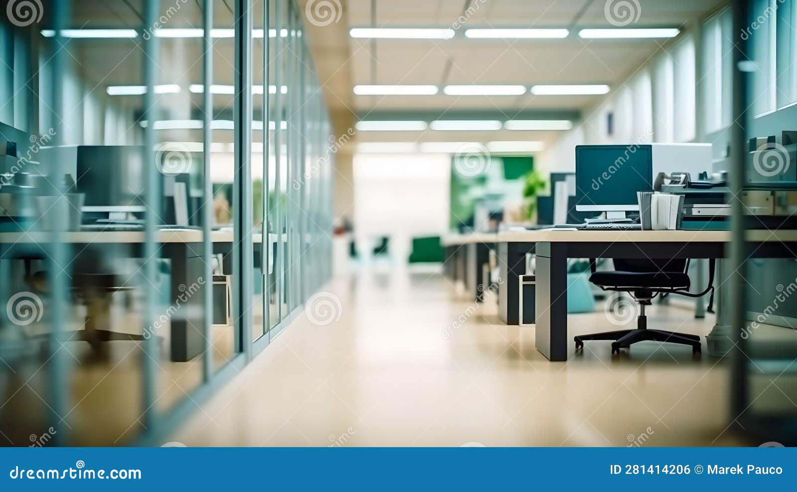 Modern Office Interior with Furniture and Equipment. Selective Focus