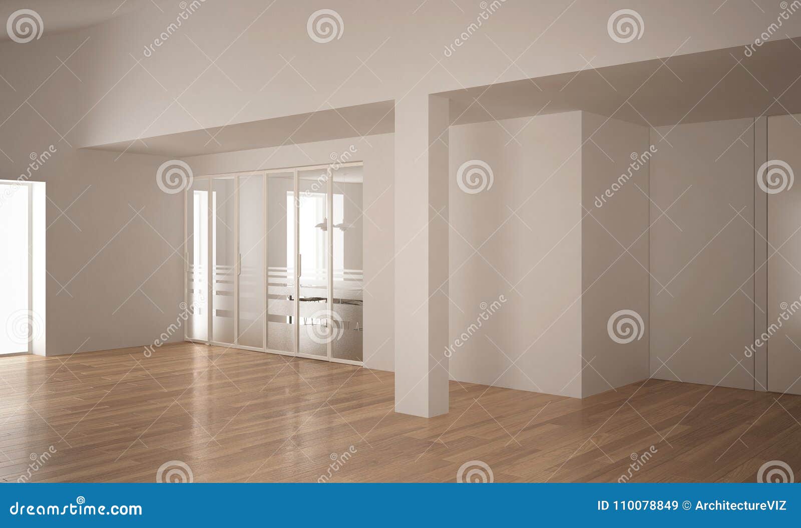 Modern Empty Space With Sliding Door And Wooden Floor Minimalist
