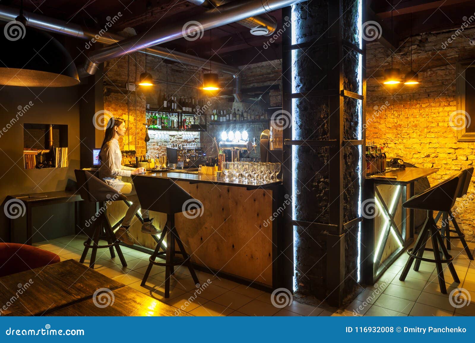 European bar interior. stock photo. Image of dark, moody 116932008