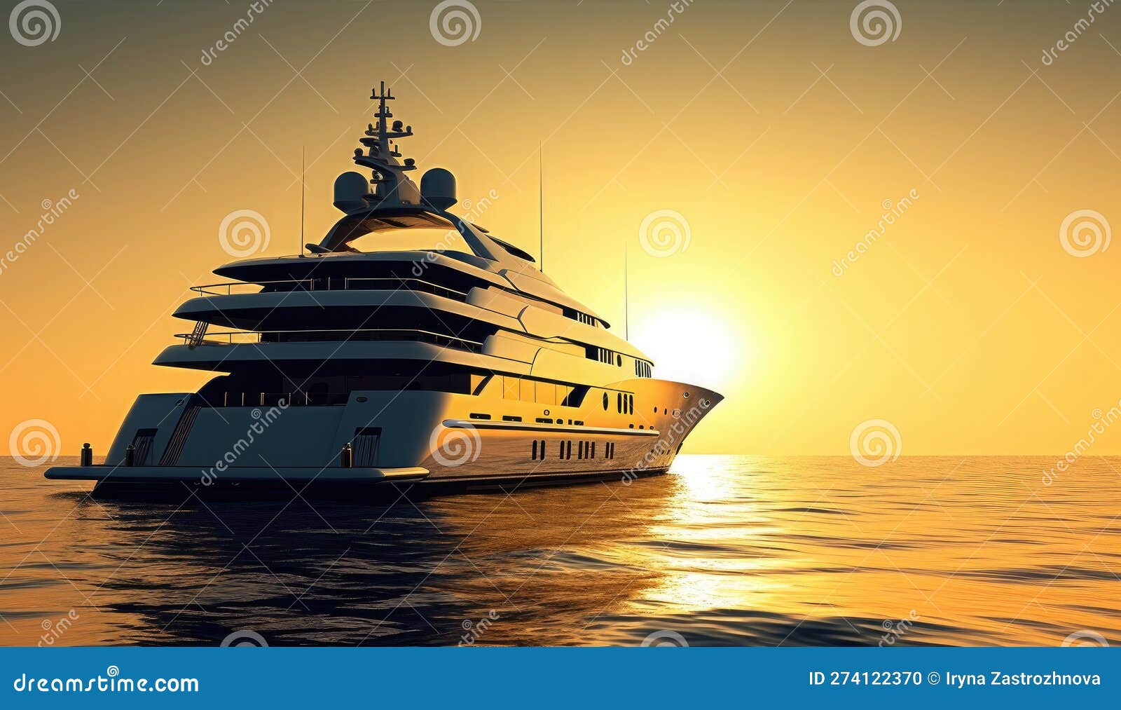 Modern Expensive Yacht Sails Sunset. Generative Ai Stock Photo Image