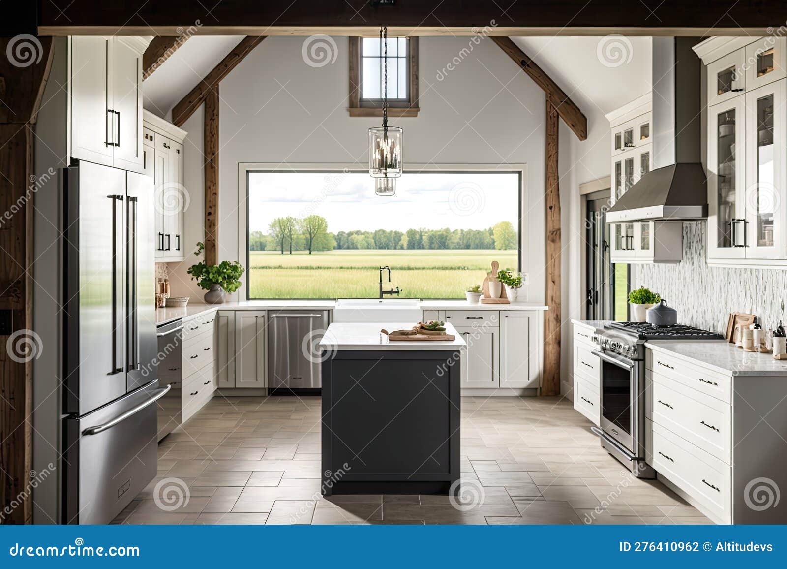 Modern Farmhouse Kitchen with Sleek Appliances and Natural Light Stock Photo Image of wooden