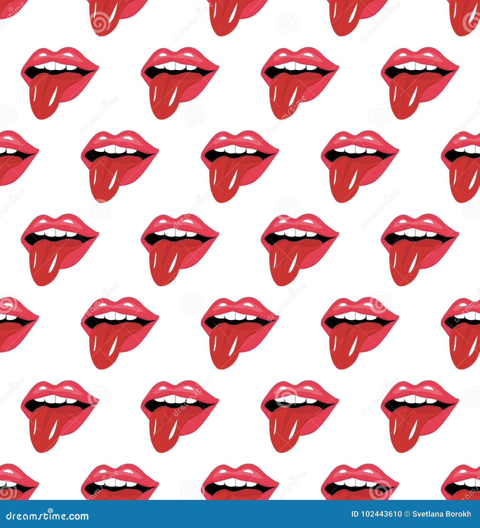 Modern Fashion Lips With Tongue Seamless Pattern. Red Open Mouth With