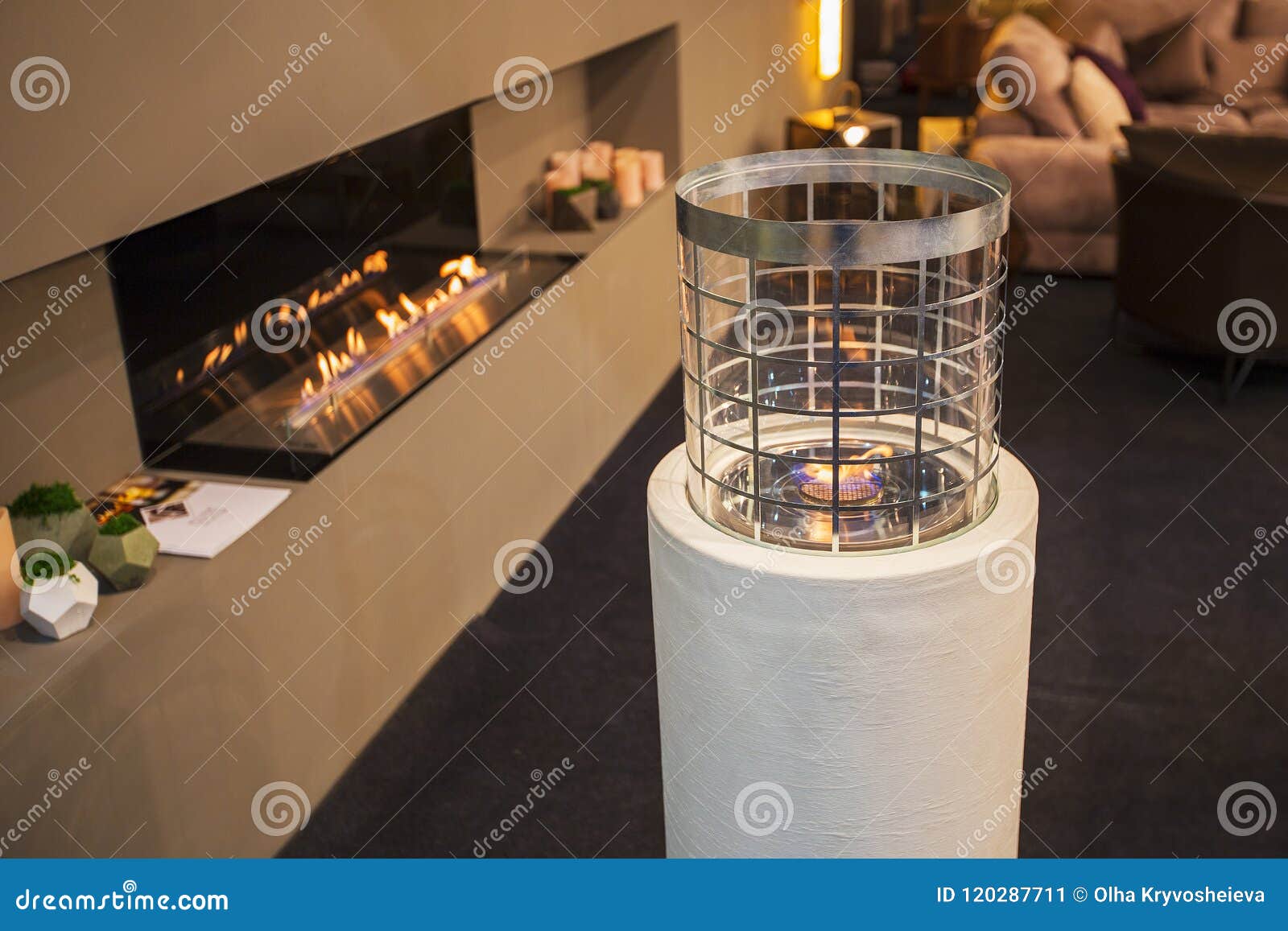 Modern Fireplace Torch, Mini Lamp Burning in the House Stock Image