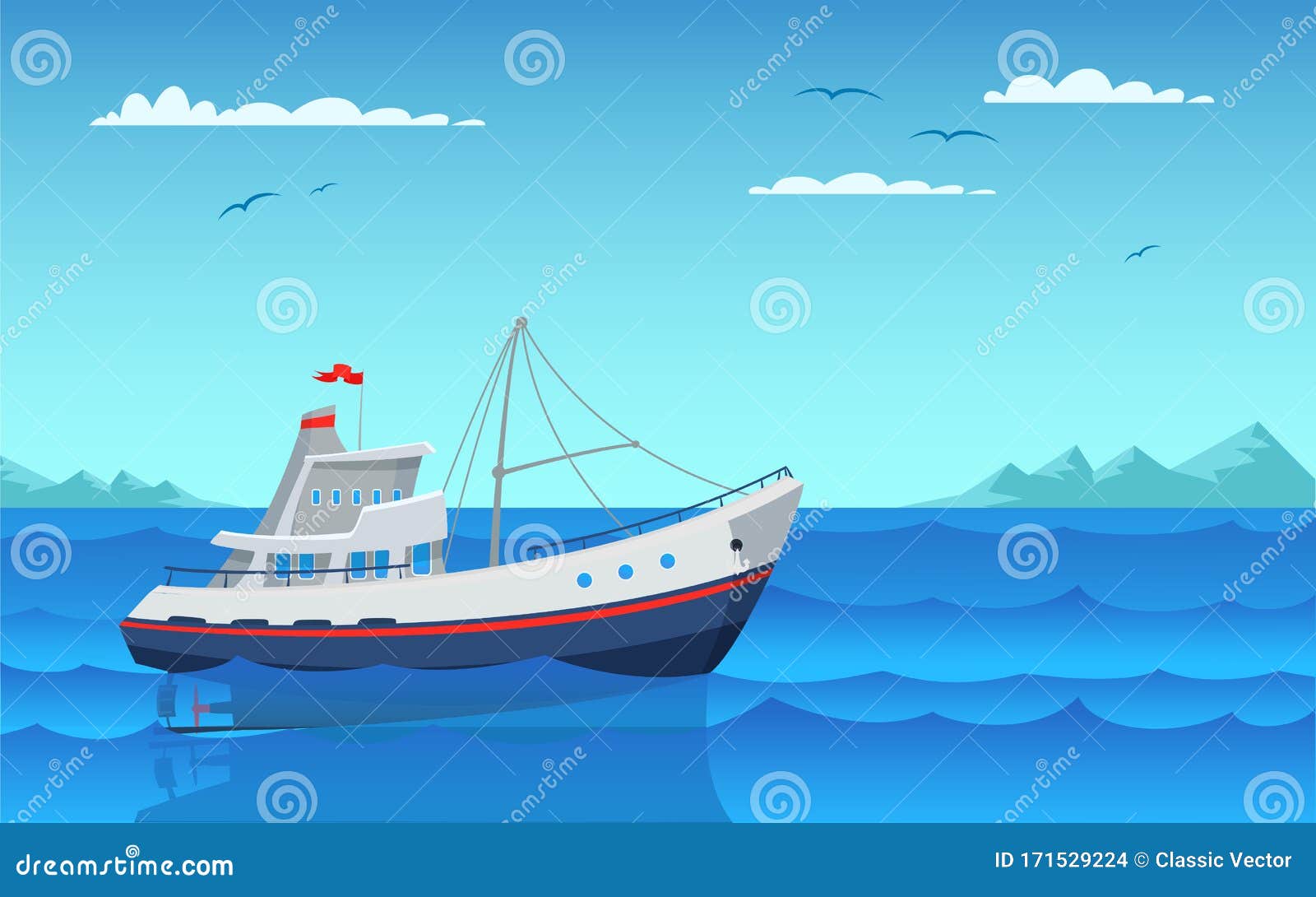 Modern Fishing Boat Flat Vector Illustration Stock Vector - Illustration of  commercial, rest: 171529224