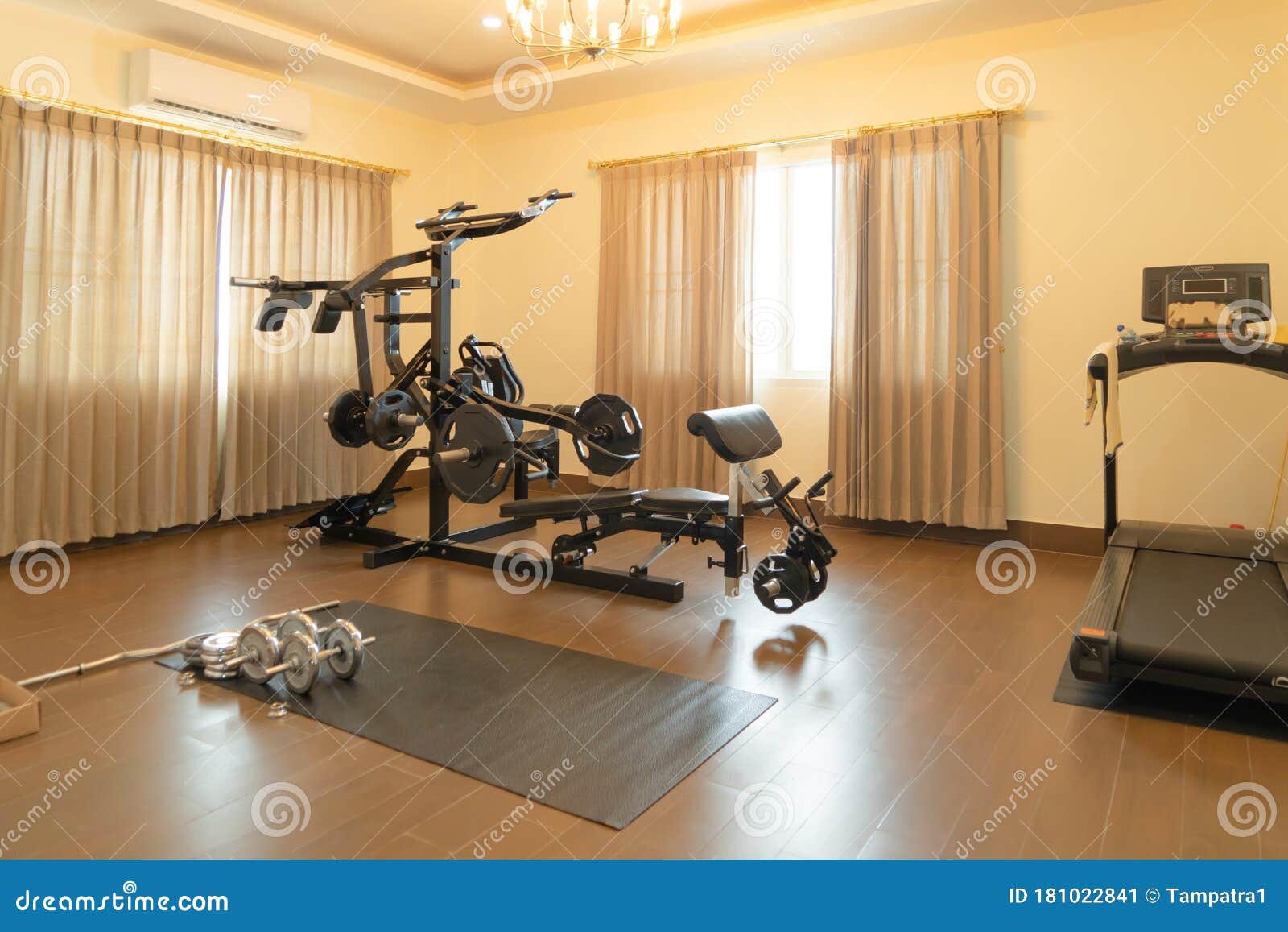 Modern Fitness Center in Home. Private Gym Equipment Decoration ...