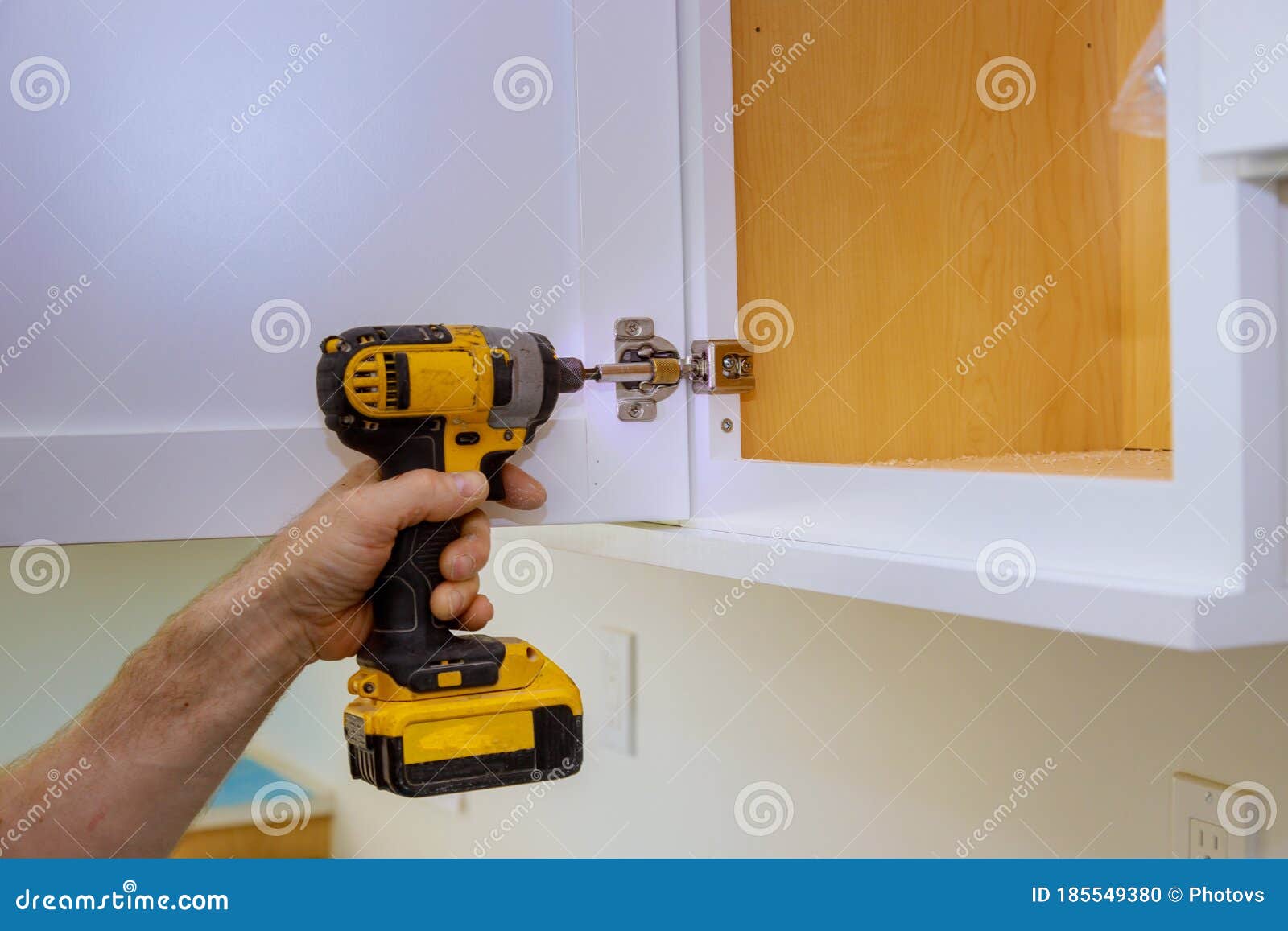 Modern Fixing Door Hinge Adjustment on Kitchen Stock