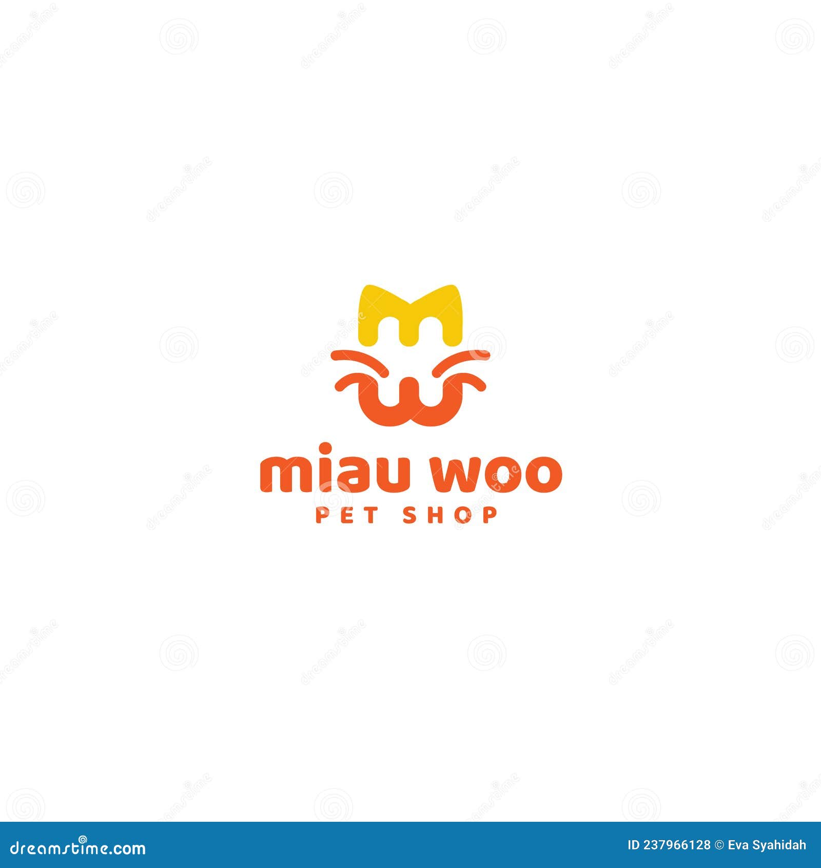 modern flat colorful miau woo pet shop logo 