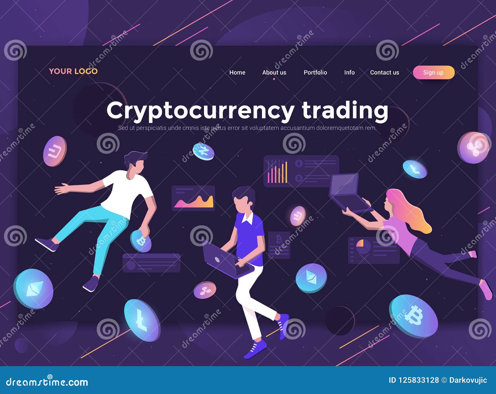 Flat Modern Design Of Website Template - Cryptocurrency ...