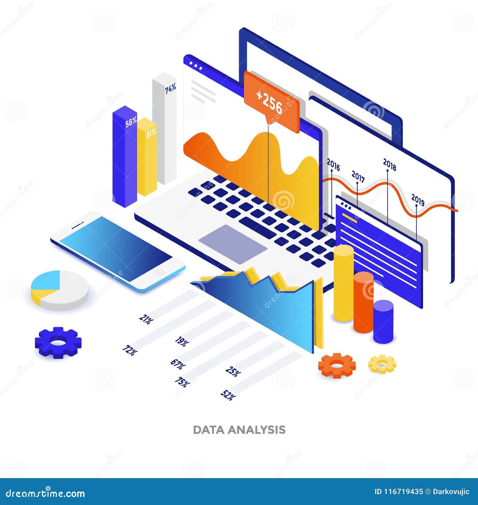 flat color modern isometric  - data analysis