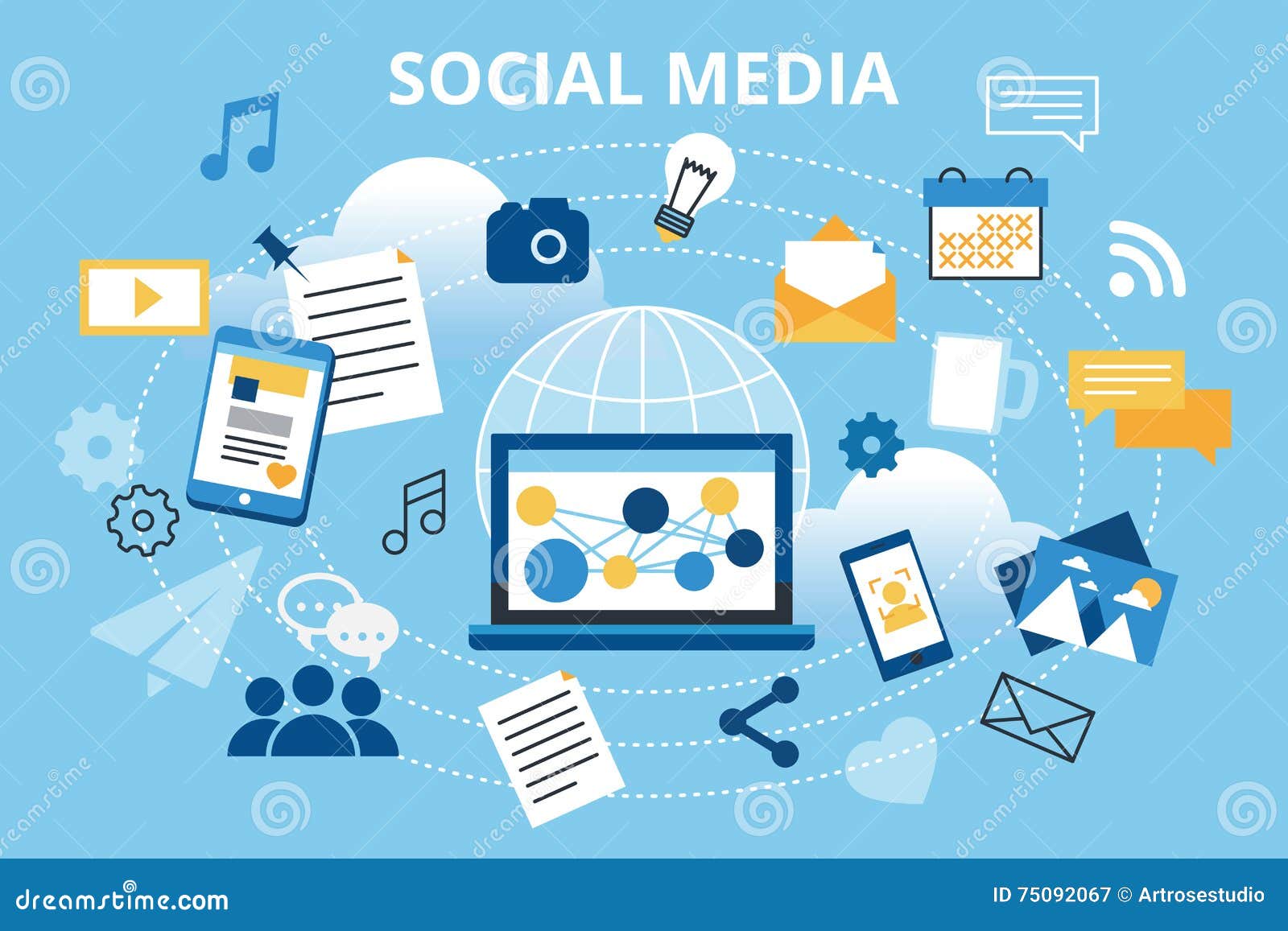 modern flat   , concept of social media, social networking, web communtity and posting news
