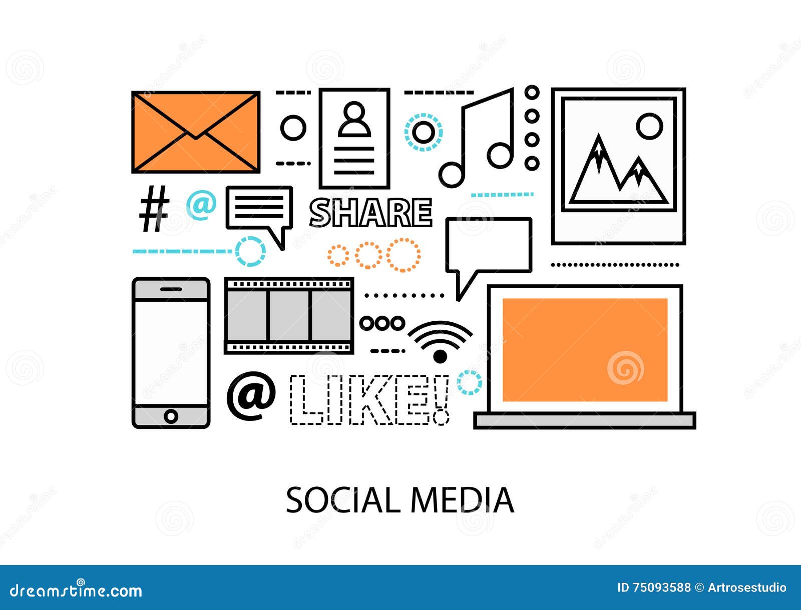 modern flat   , concept of social media, social networking, web communtity and posting news