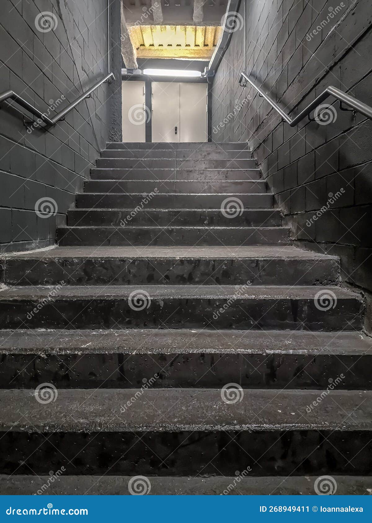 modern flight of stairs with concrete steps leading up, vertical