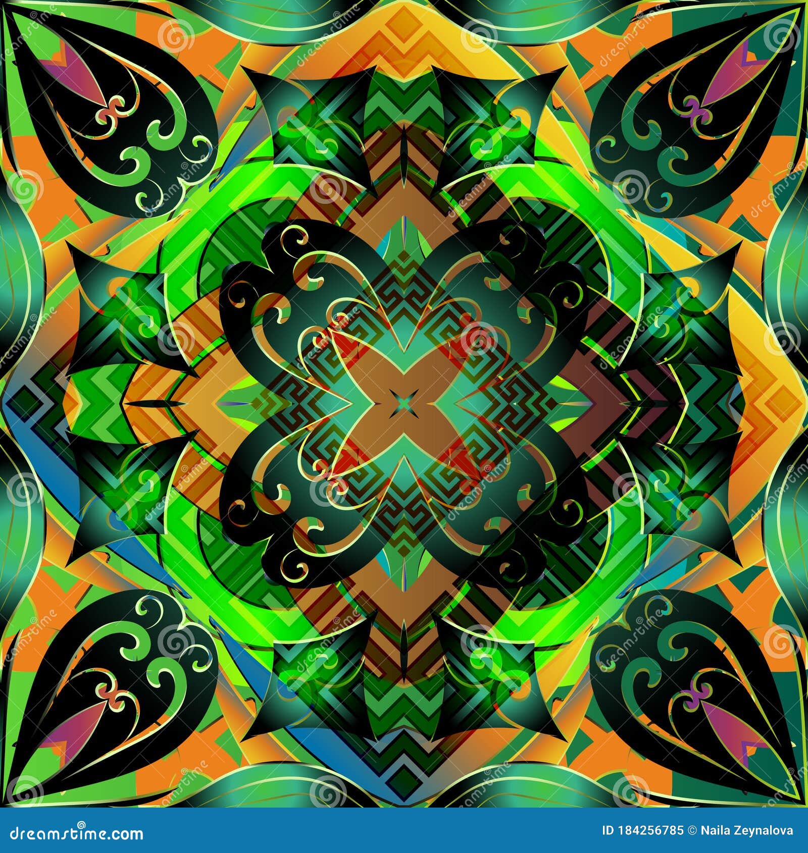 Modern Floral Greek Style Vector Seamless Pattern. Green ...