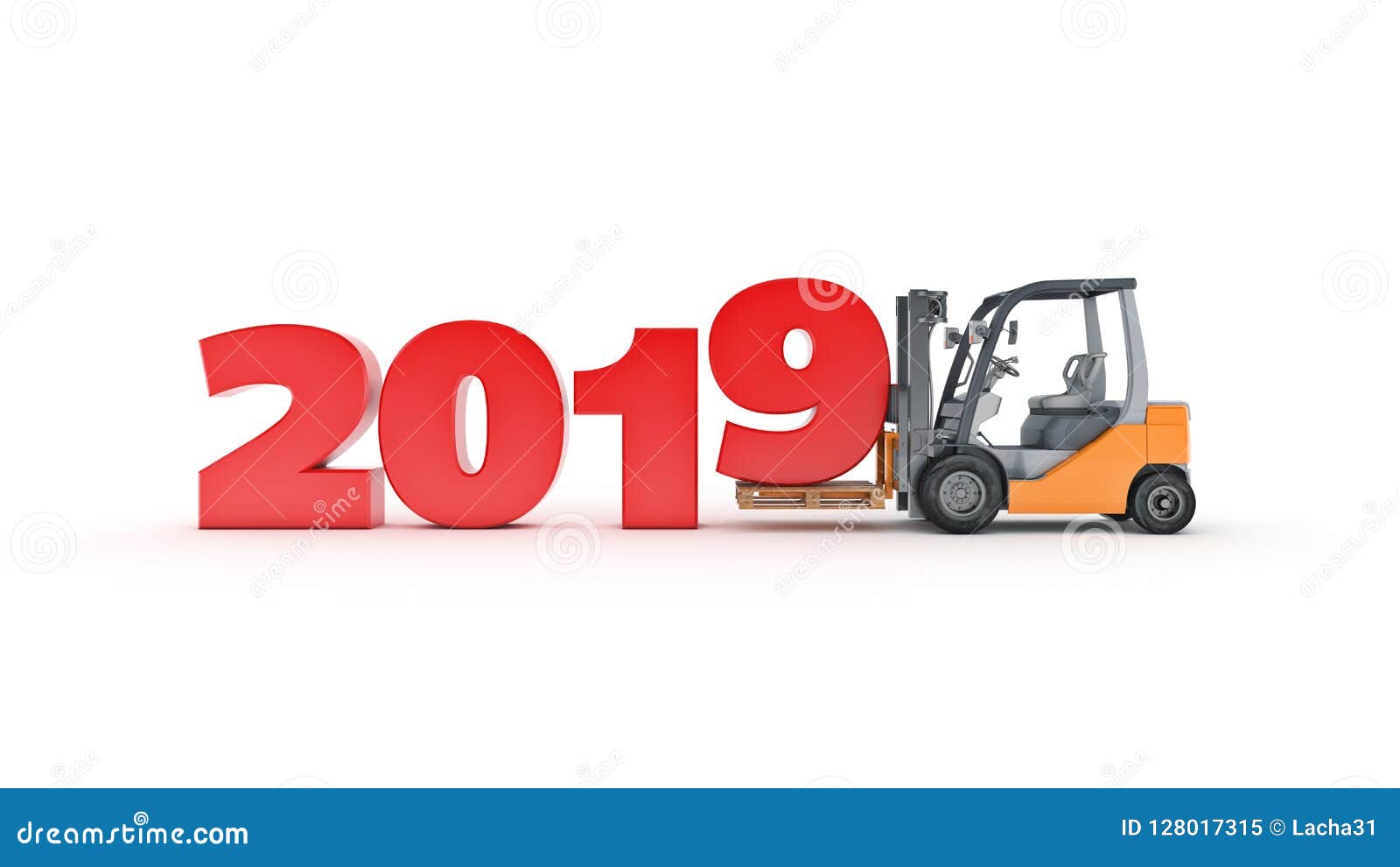 Modern Forklift Truck 2019 New Year Sign 3d Rendering Stock Illustration Illustration Of Equipment Modern 128017315