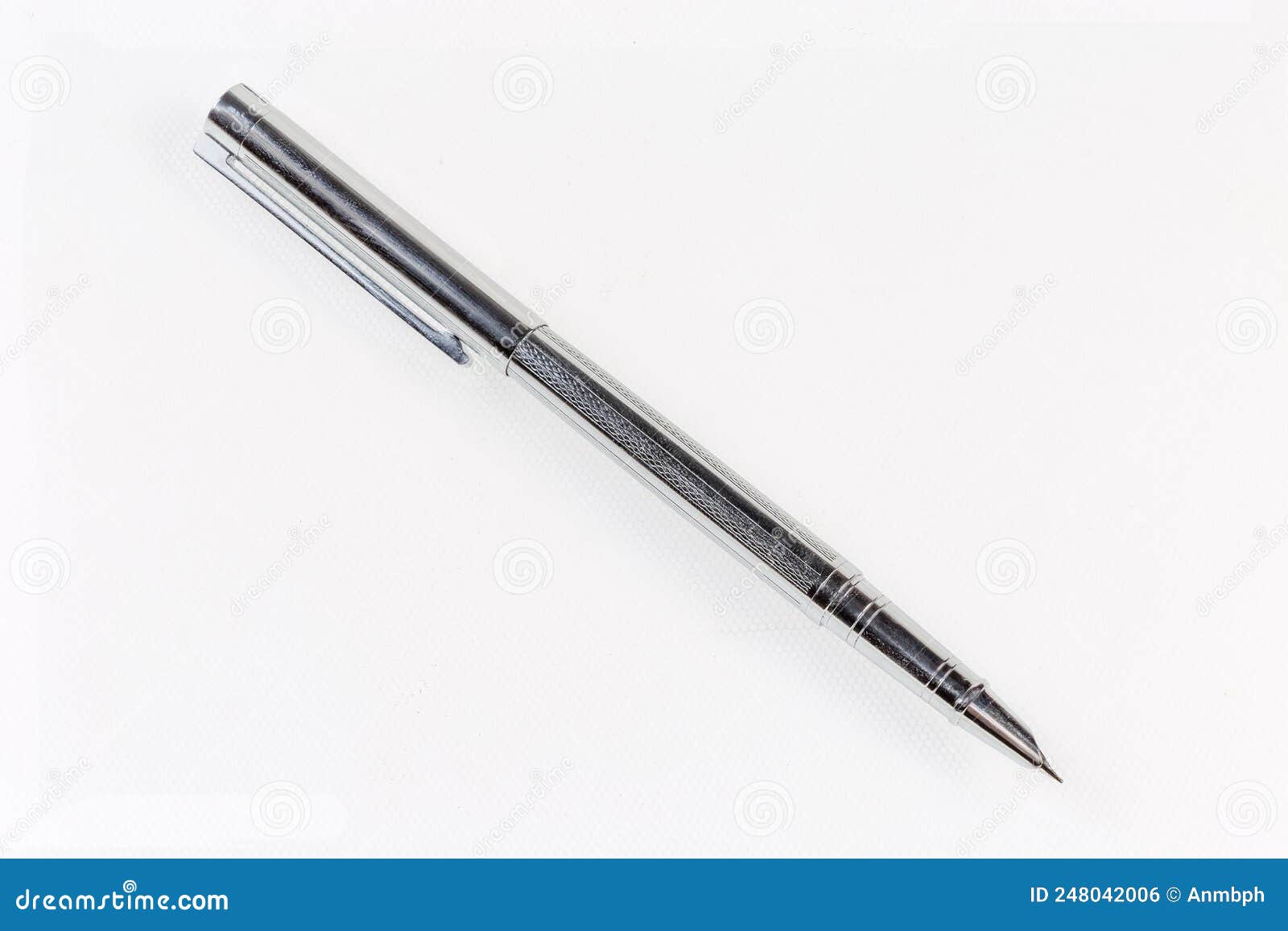 Modern Fountain Pen with Open Pen Cap on Light Surface Stock Photo