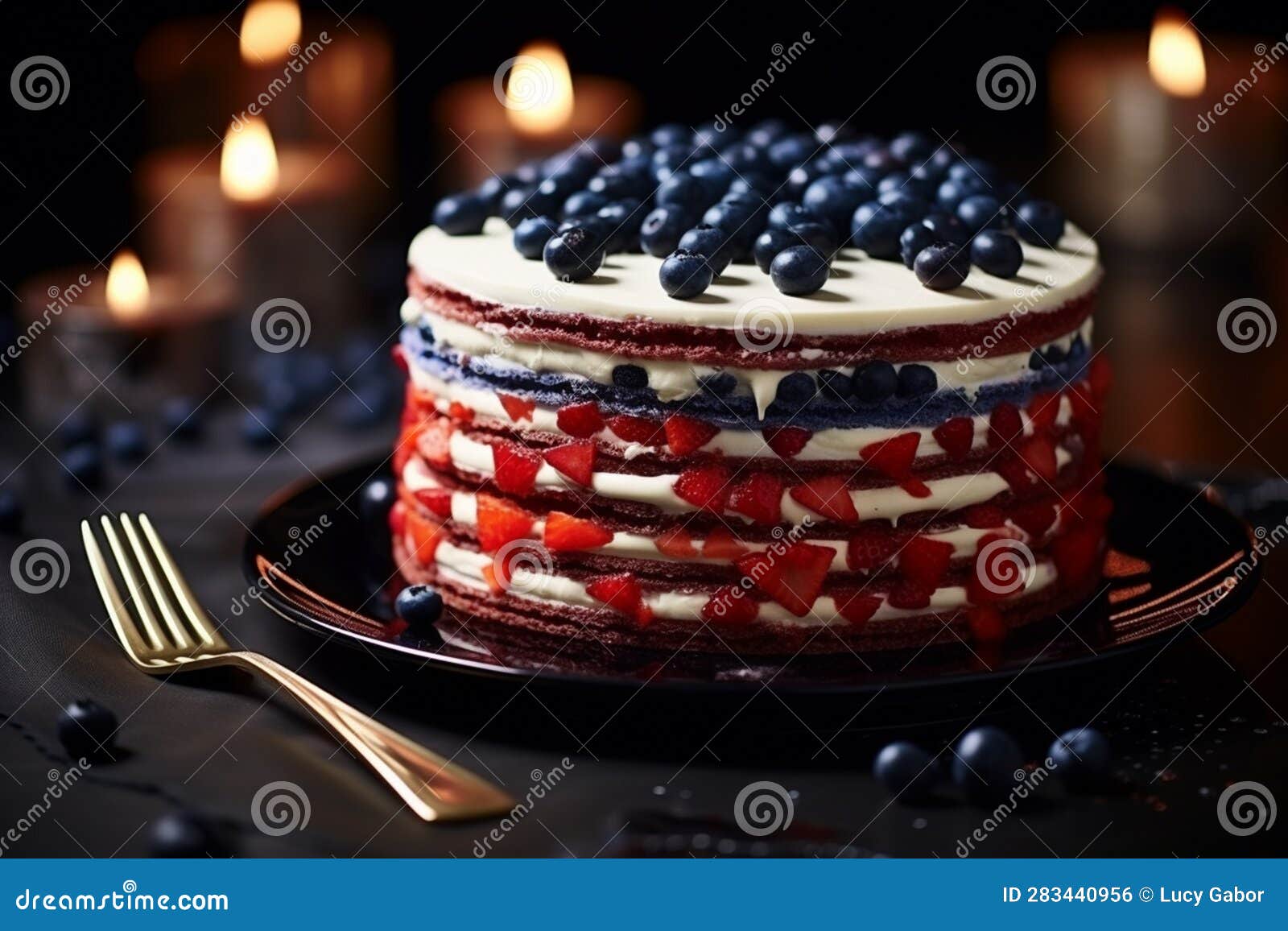 Modern French Cake with Candle for Bastille Day of France Stock ...