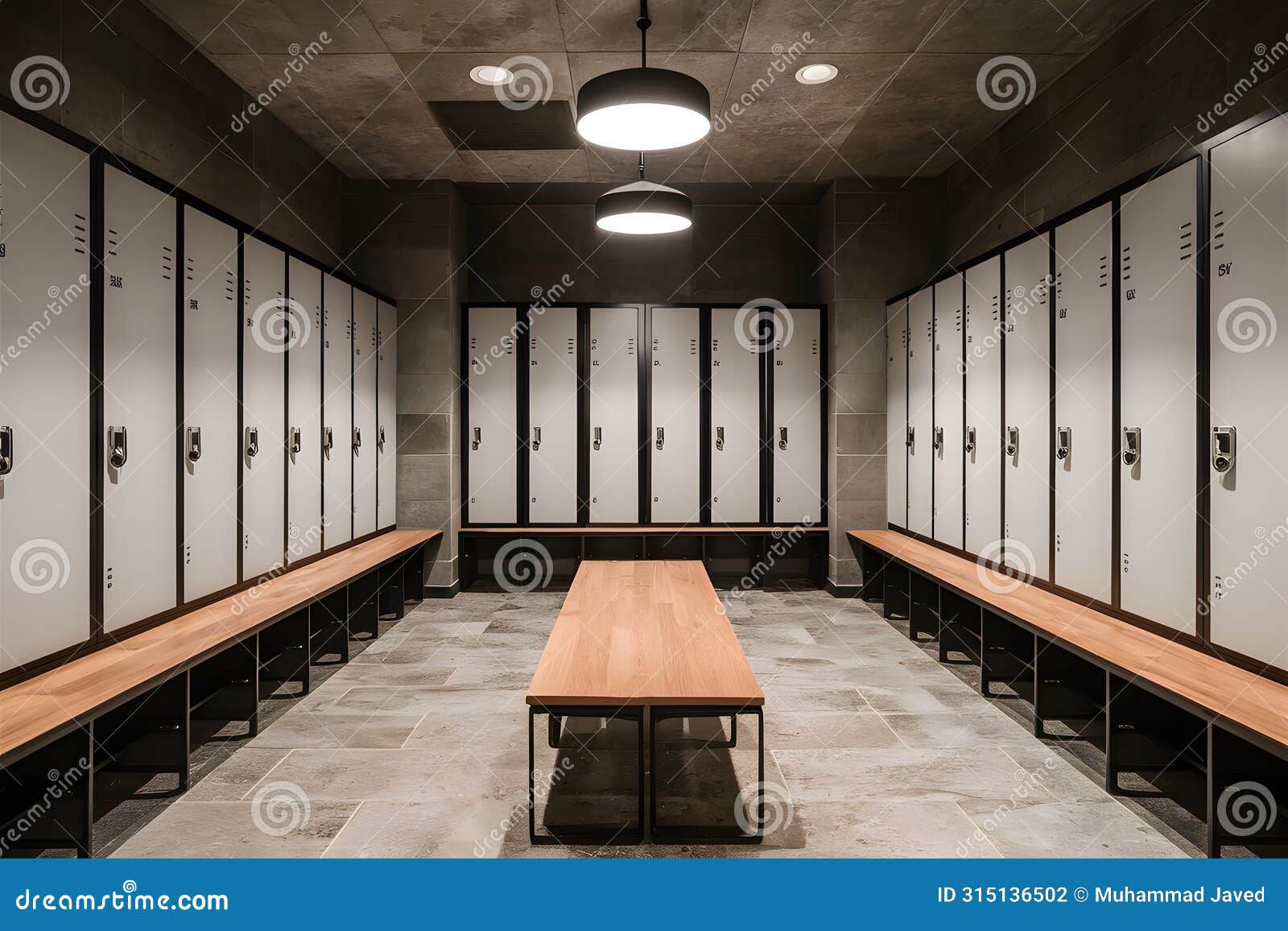 modern functionality empty locker room with contemporary metal lockers