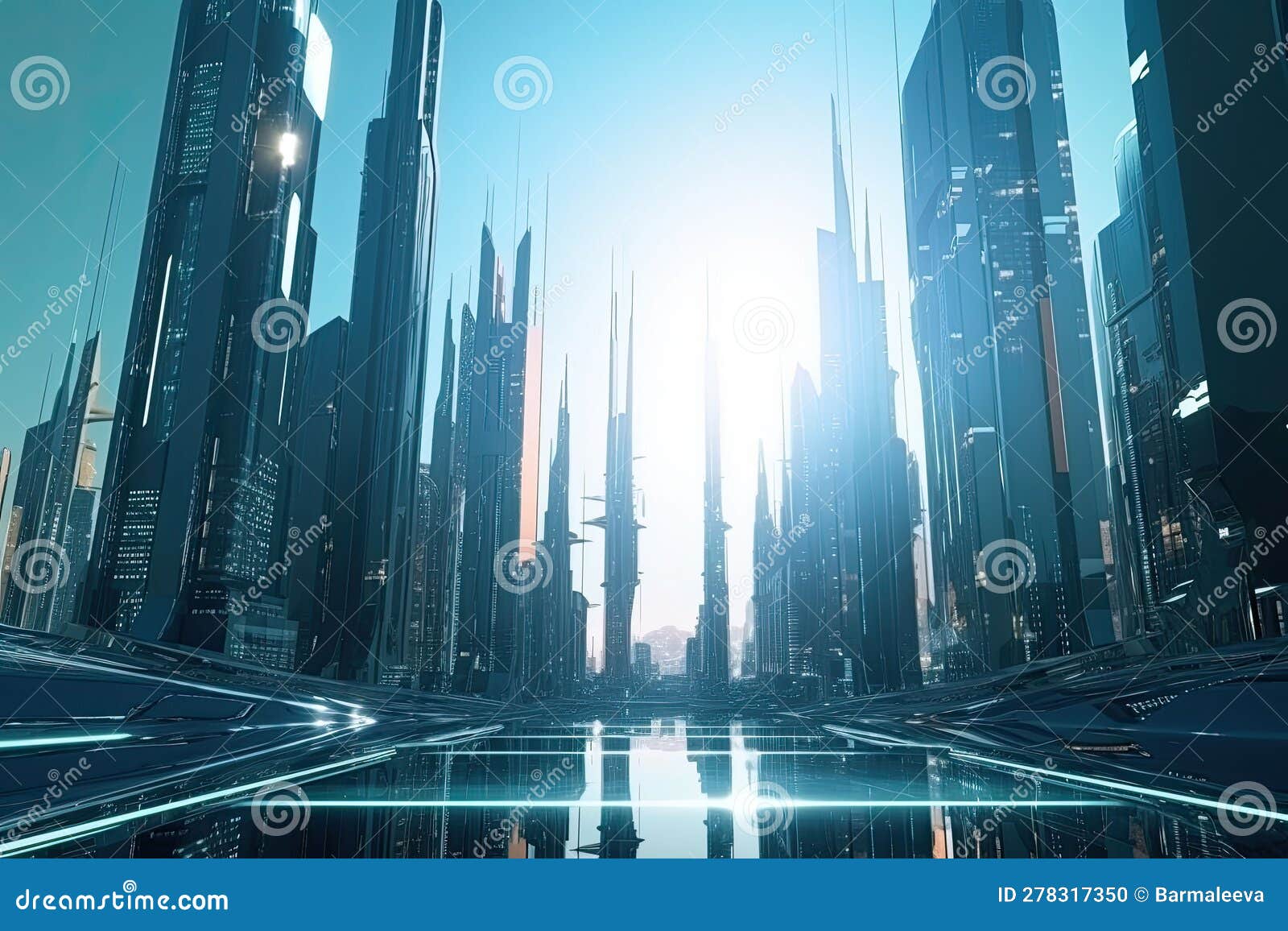 Modern Futuristic Glowing City with Tall Skyscrapers and Modern ...