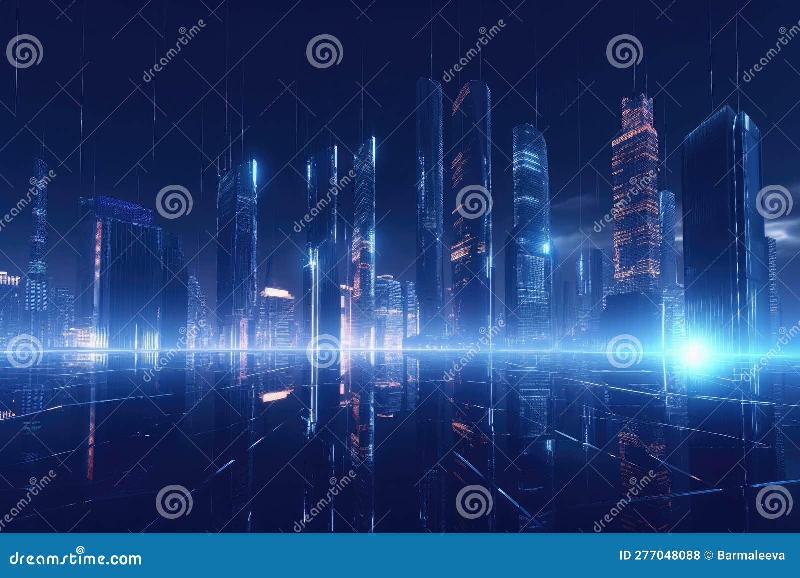 Modern Futuristic Glowing City with Tall Skyscrapers and Modern ...