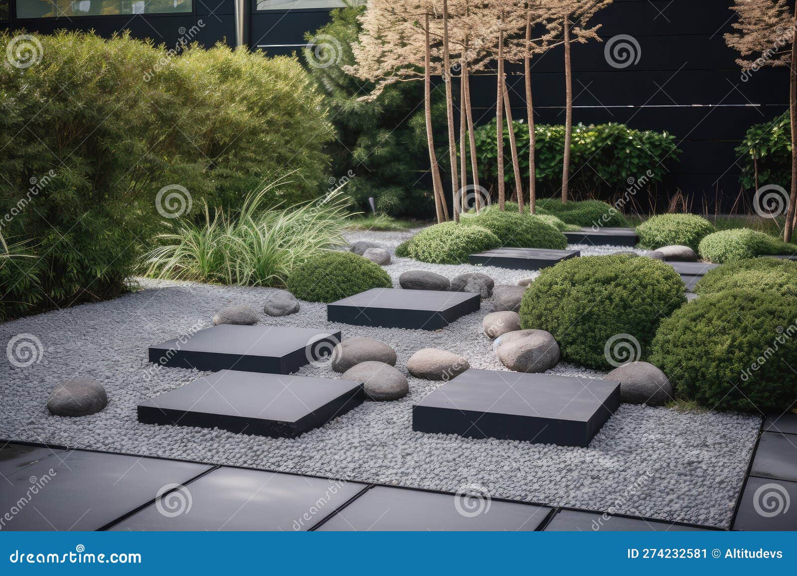 Modern Garden with Sleek, Minimalist Design, Featuring Metal Pathways ...