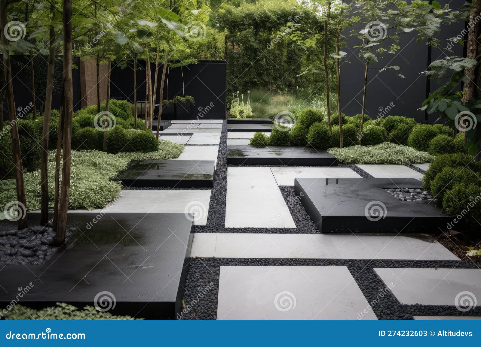 Modern Garden with Sleek, Minimalist Design, Featuring Metal Pathways ...