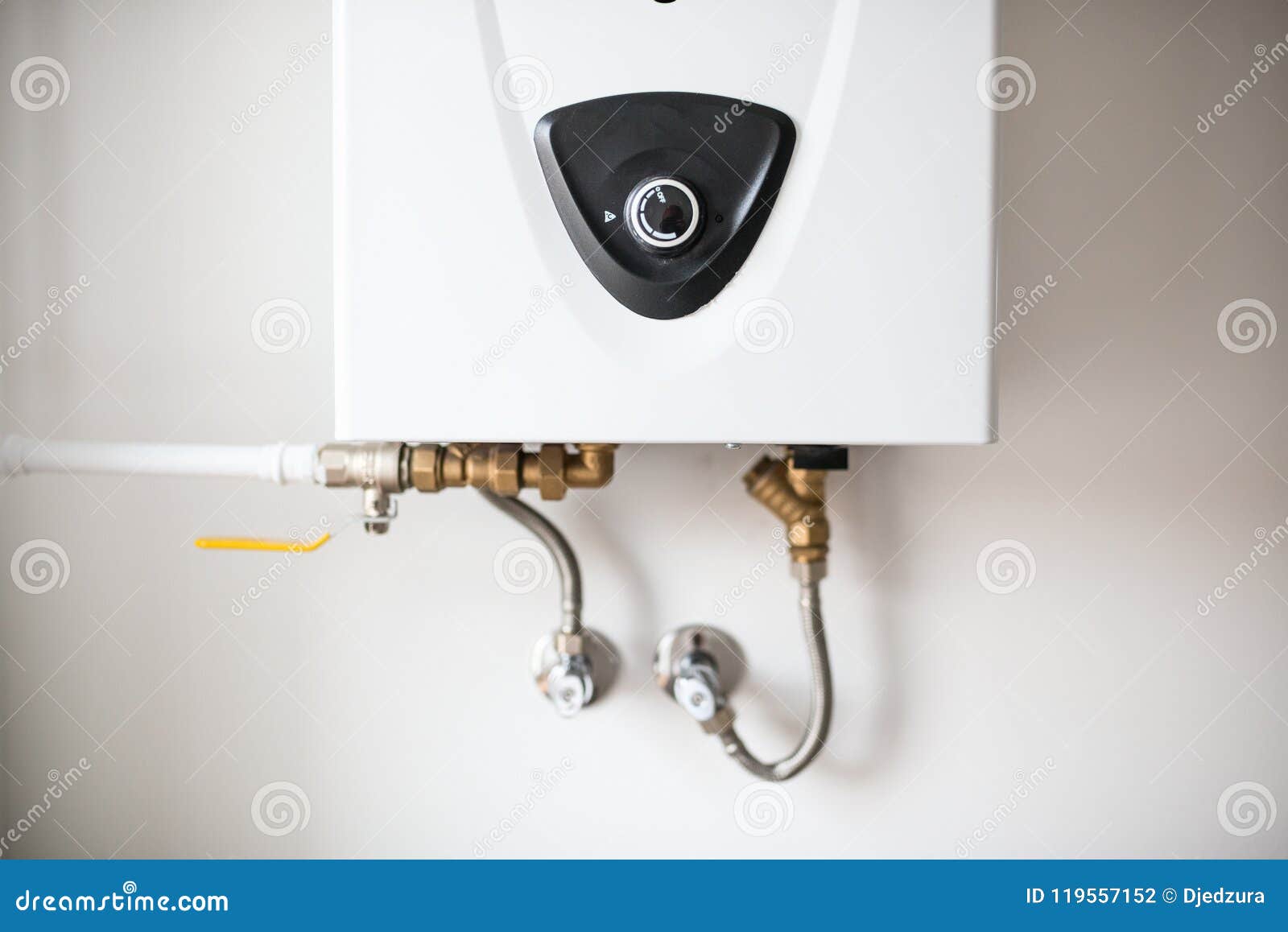 Modern gas water heater stock photo. Image of heat, house 119557152