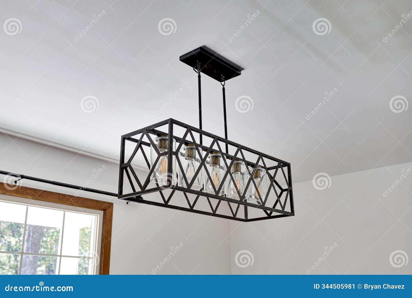 modern geometric chandelier with glass and metal frame