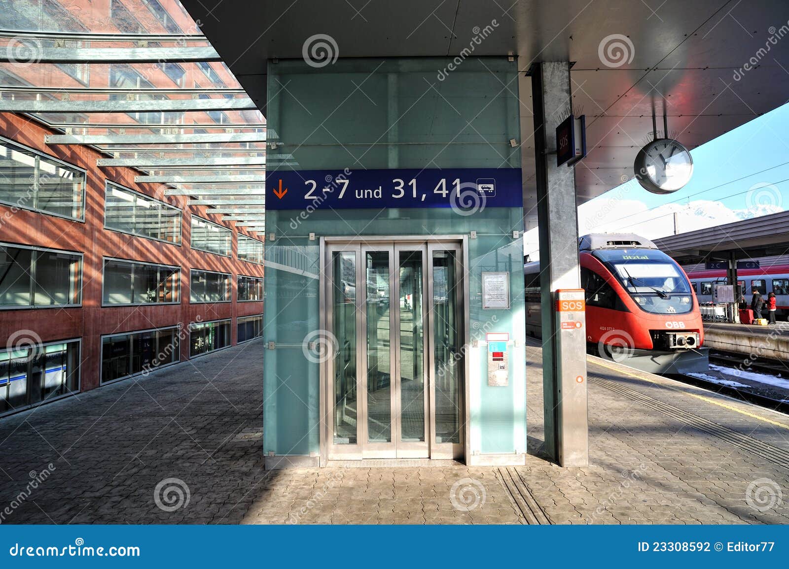 Modern Glass Elevator in Innsbruck Train Station Editorial Photography