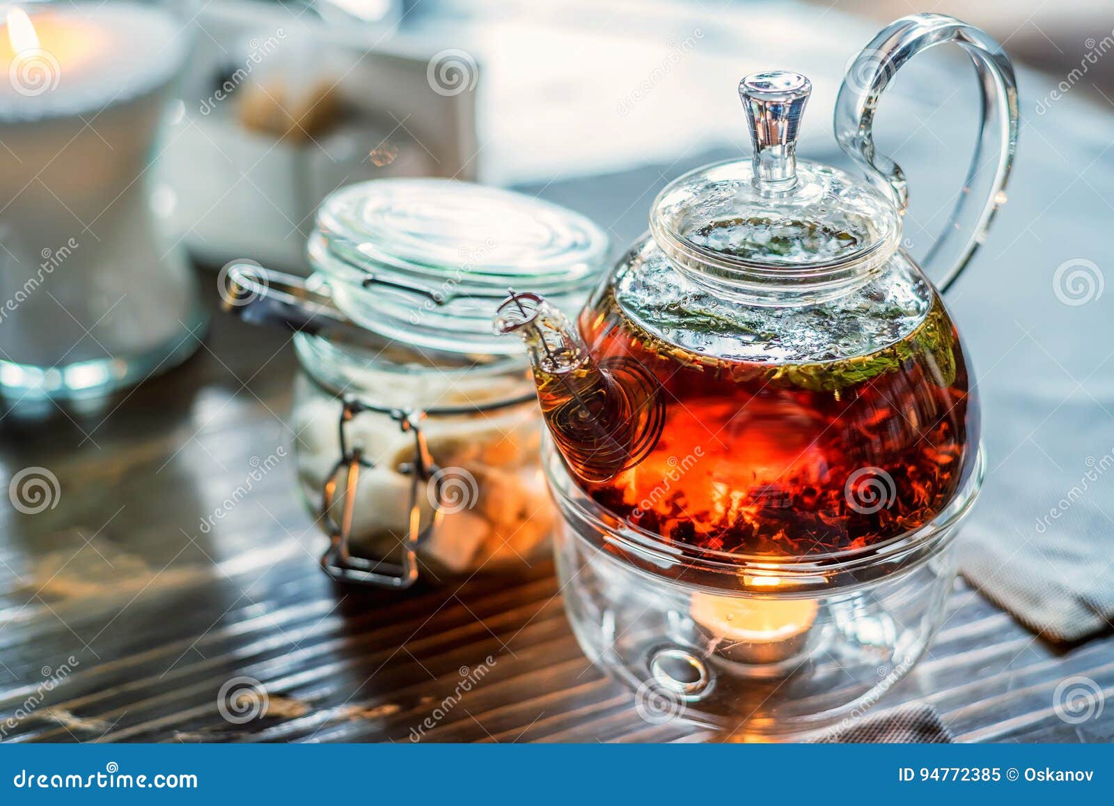 Modern Glassy Teapot with Fresh Tea Stock Image Image of natural, glass 94772385