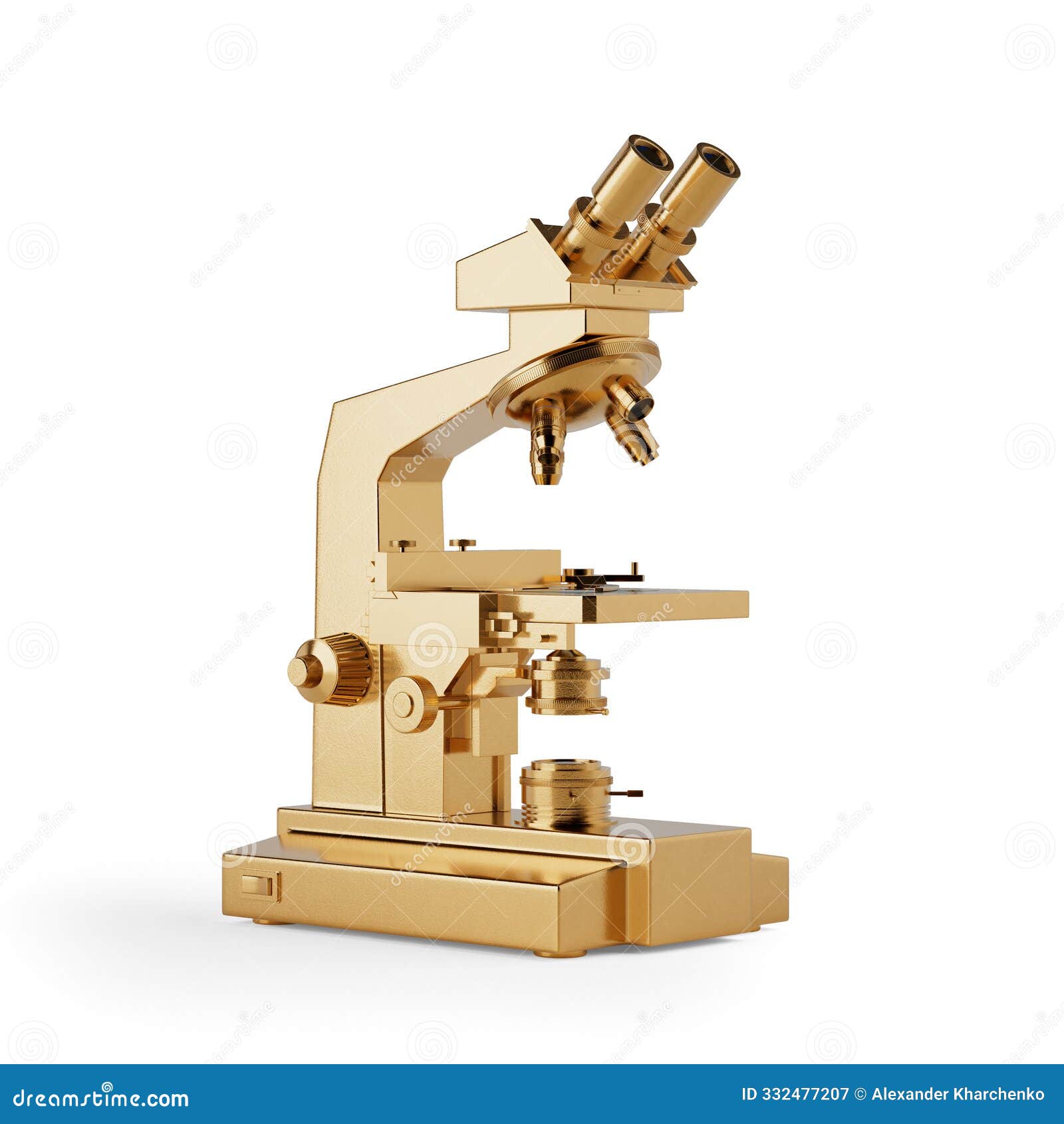 modern golden laboratory microscope. 3d rendering