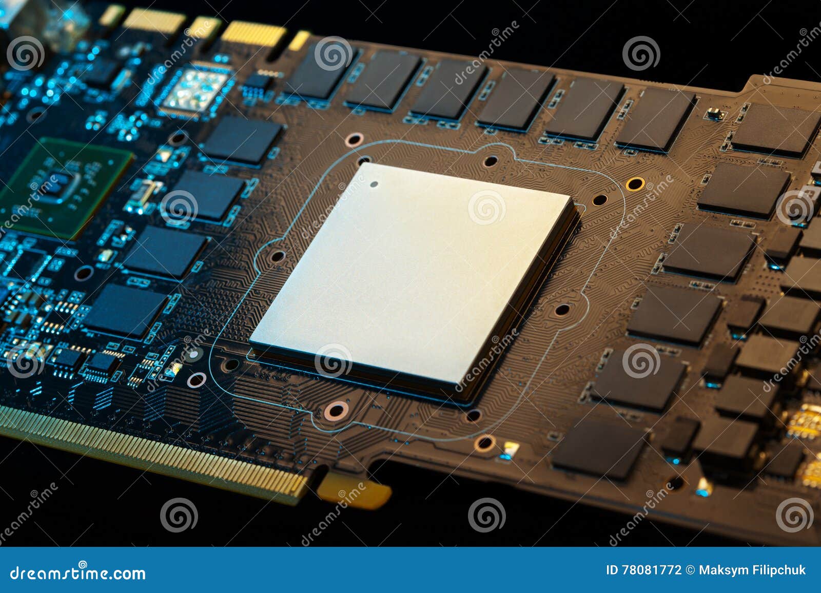 Modern Graphic Processor Surrounded by Memory Chips Stock Photo Image