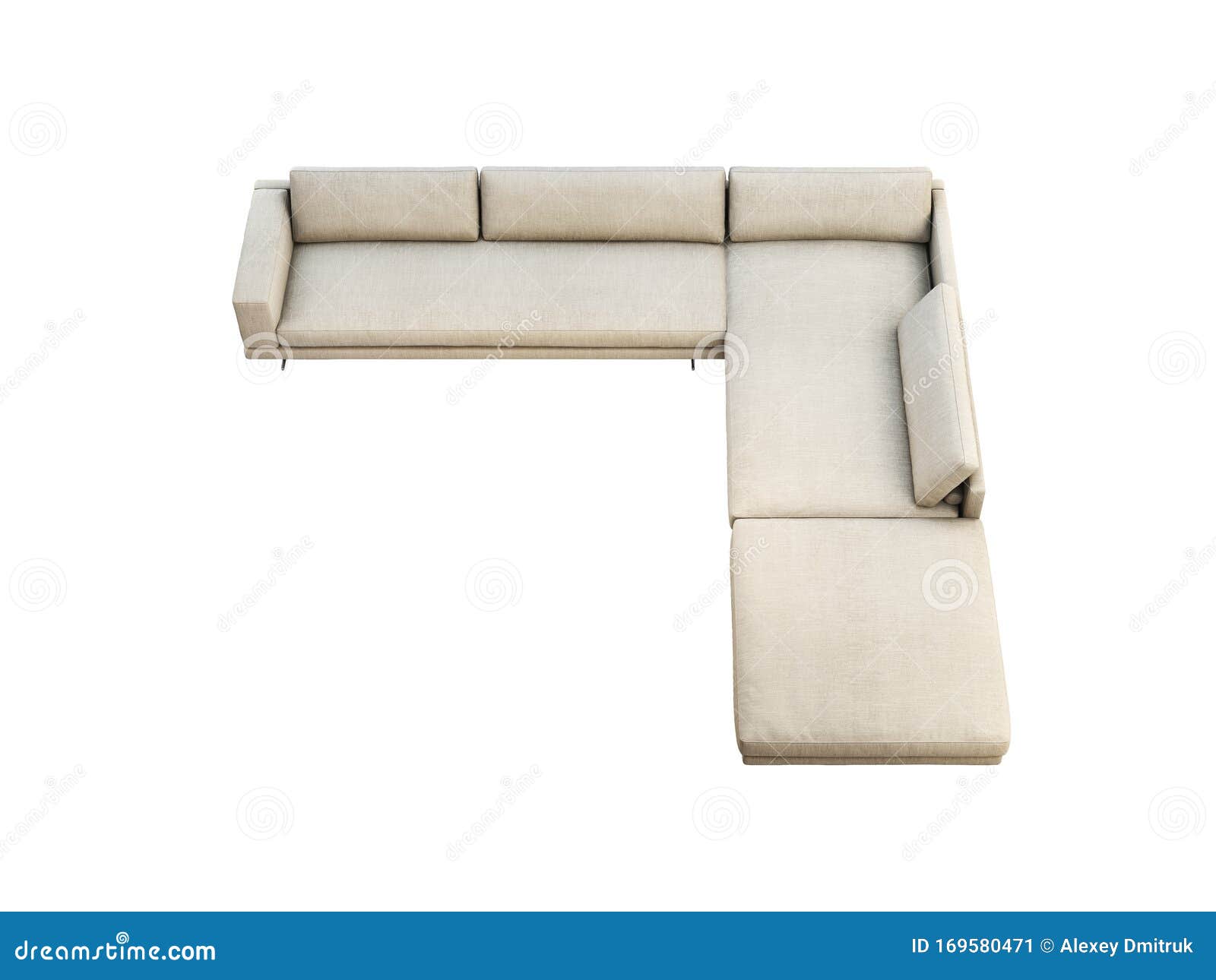 Modern Gray Fabric Corner Sofa with Pillows and Knitted Plaid. 3d Render Stock Illustration