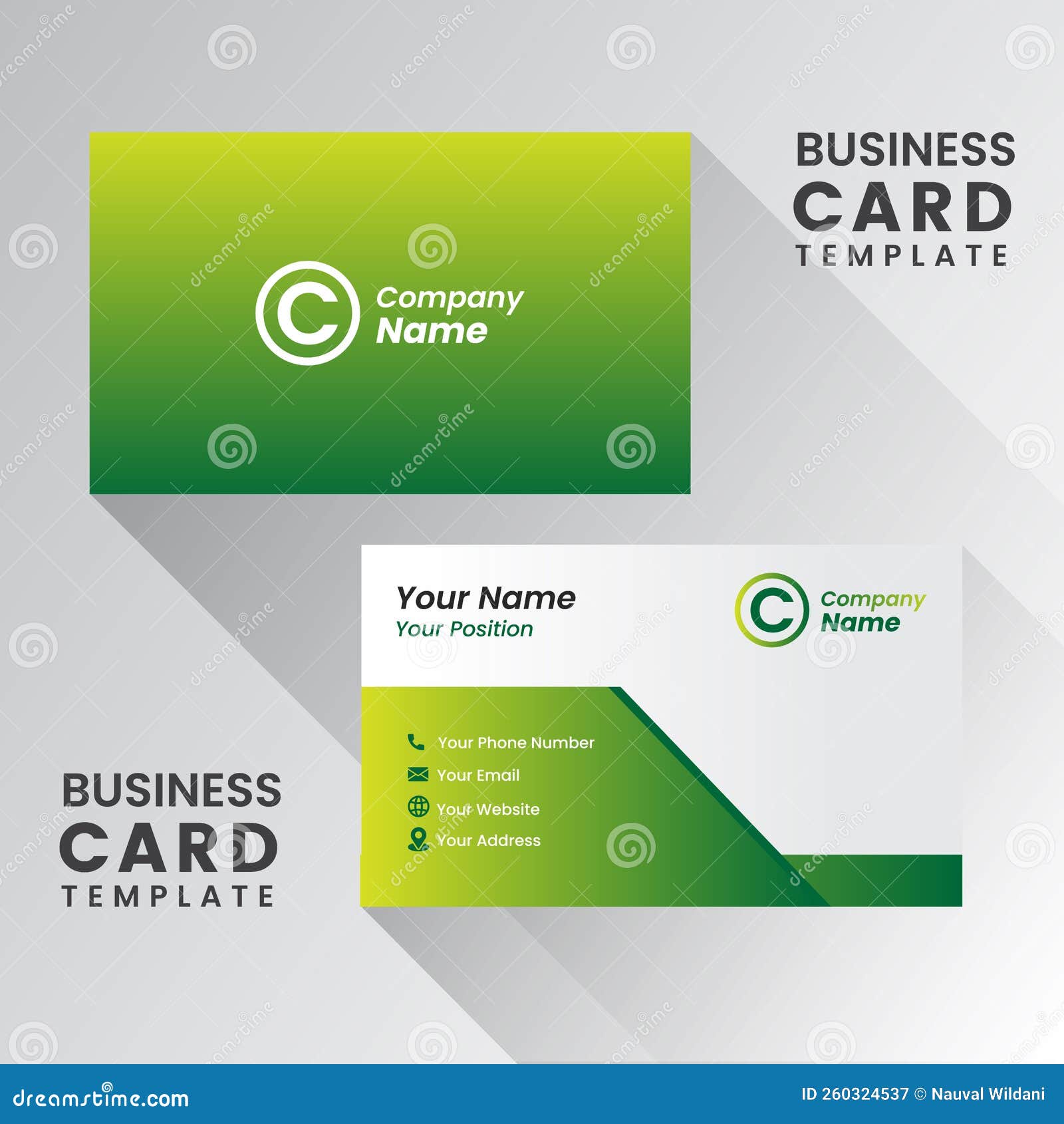 Modern Green Creative Business Card and Name Card Stock Vector Illustration of website, phone