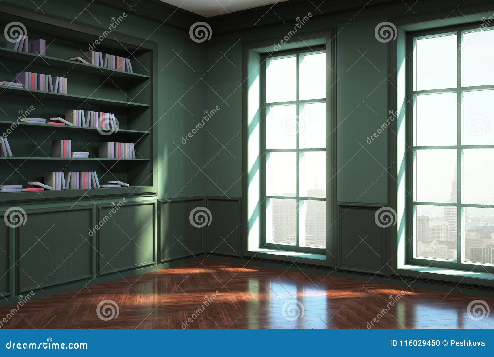 Modern Green Library Interior Stock Illustration